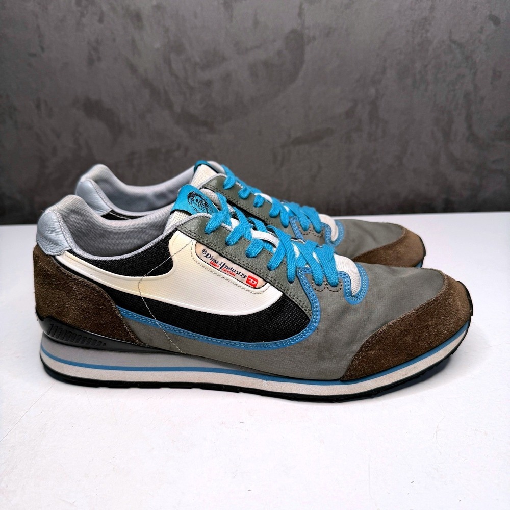 Diesel Aramis Sneakers Mens 10.5 Grey Brown Blue Suede Nylon Low Top Retro